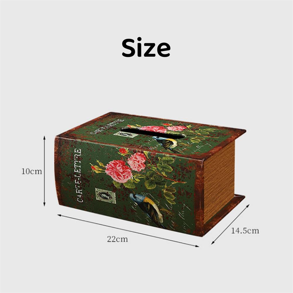 Retro European Simulation Book Tissue Box Wooden Coffee Table Napkin Storage Box Living Room Decoration Leather Tissue Organizer