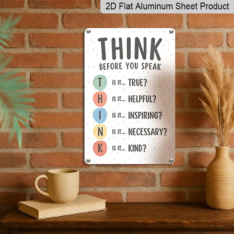2D Flat Think Before You Speak Colorful Dot Mental Health Metal Sign - 8.0x12.0inch Aluminum Wall Art, Classroom Counselor Office Kindness Decor
