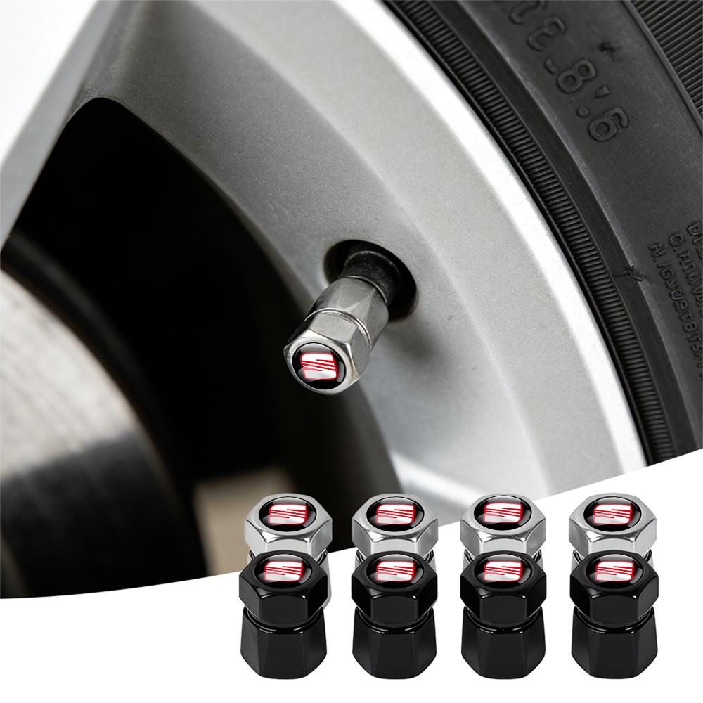 4Pcs Metal Carbon Fibe Wheel Tire Valve Dust Caps Auto Decor For SEAT Leon Mk1 Mk2 Mk3 5f 1p Ibiza 6l 6j Arosa Ateca Altea Arona