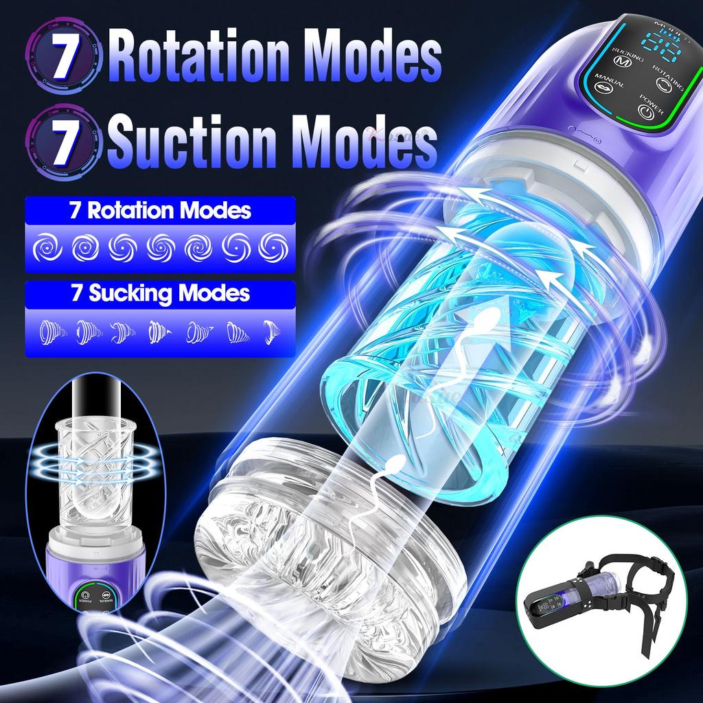 2025 New Automatic Male Masturbators LED 7 Rotating Sucking Water SPA Real Pussy Adult Masturbation Cup Sex Toys For Men Blowjob Machine