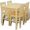 Dining Table - vidaXL - Natural - 1 Table and 4 Chairs - Pine Wood - 4 Places