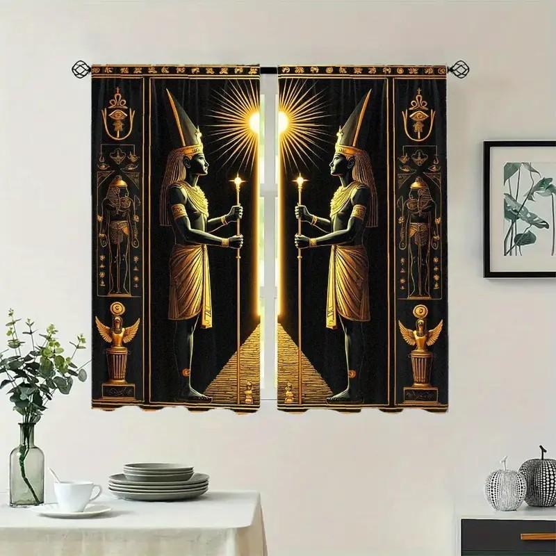 Set Of 2 Egyptian Pharaoh Pattern Curtains Polyester Window Decor Living Room Bedroom Home Curtain Blackout For Made With Rod Pocket