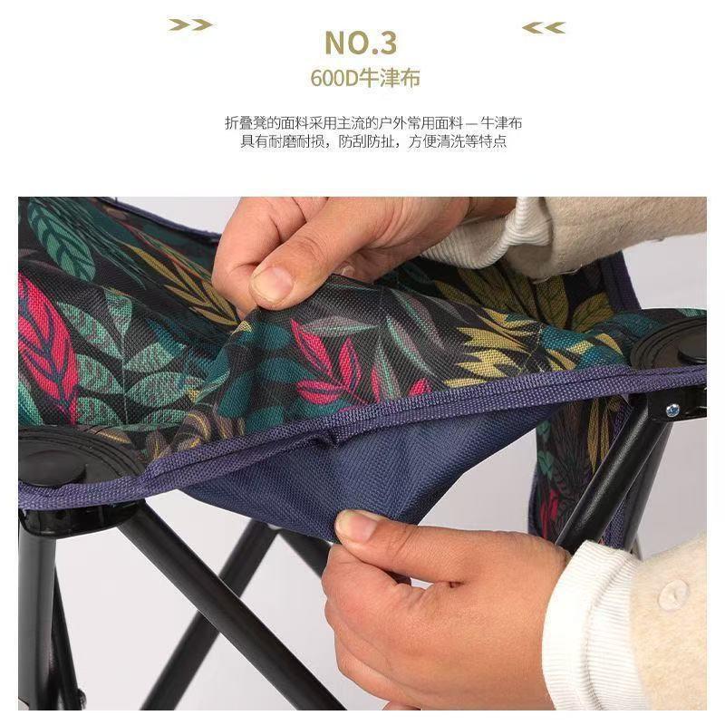 Portable Folding Camping Stool With Side Pocket Oxford Fabric Lightweight Outdoor Chair Picnic Beach Market