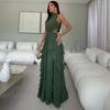 Europäische und amerikanische Damenbekleidung Frühling und Sommer neues Kleid mit Stehkragen, tailliert, ärmellos, Rüschen-Blattrand, rückenfreies Kleid