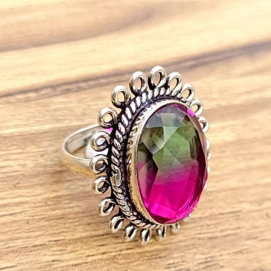 Tourmaline Gemstone 925 Sterling Silver Jewelry Gift For Her Ring Size 7.5 RR_01