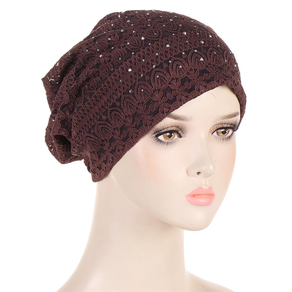 Lace Bonnet Beanie Women Chemo Cap Muslim Hijab Diamond Flower Turban Indian Hair Loss Hat Headscarf Wrap Baggy Slouchy Skullies