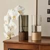 12x30cm Minimalist Flower Vase with Wooden Base PET Transparent Cylinder Vase Living Room Decoration