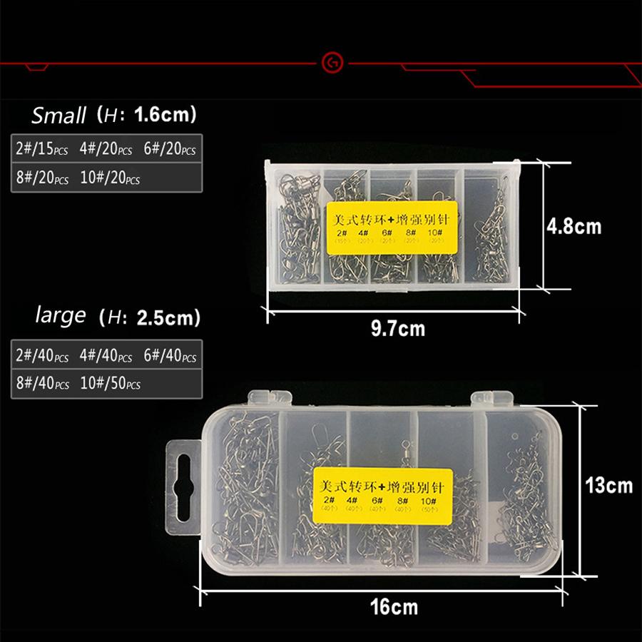 95/210pcs/Box Fishing Connector Swivels Interlock Pin Snap 2#-10# Rolling Swivel Beads for Fishhook Lure Fishing Accessories Set
