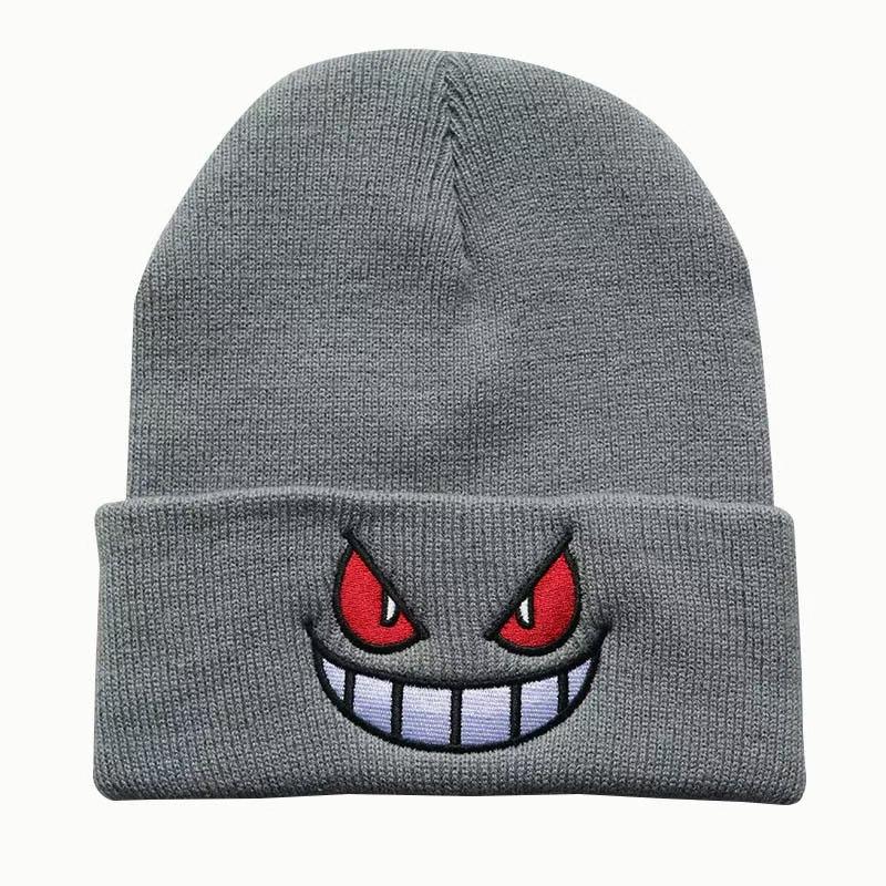 Devil smiley face label wool hat women's autumn and winter warm trend versatile ear protector black knitted hat
