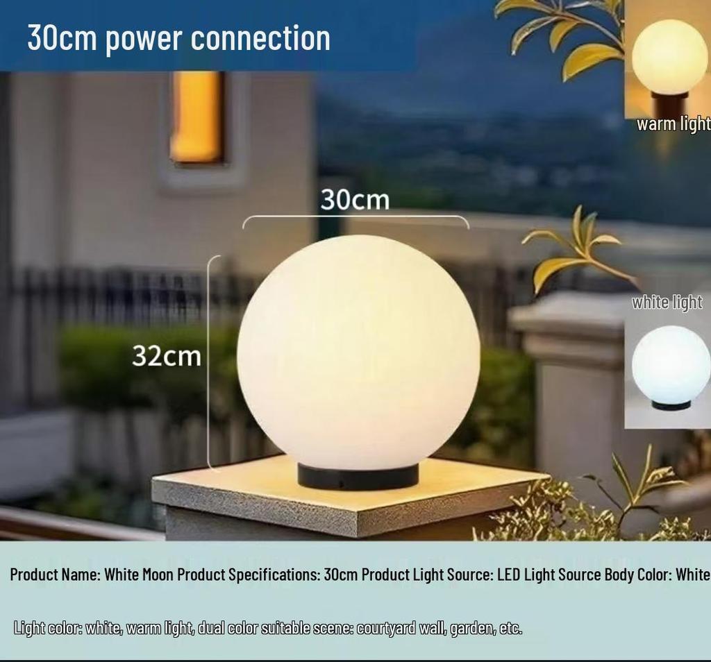 Waterproof Outdoor Solar Post Lights - White Round Moon Ball for Garden, Courtyard, Gate, and Fence Pillars