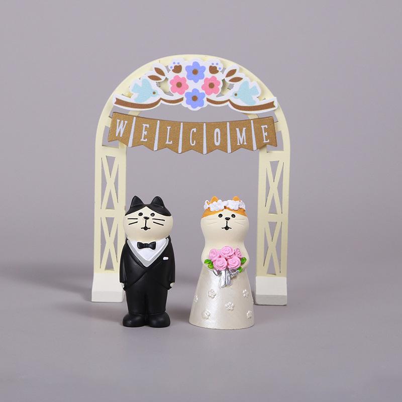 Japanese Zakka Cat Statue Cat Miniature Figurine Wedding Lover Cat Model Resin Ornament Car Home Decoration Photography Props