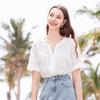 Betu Women's Pleated French Vintage V-Neck Short-Sleeve Top