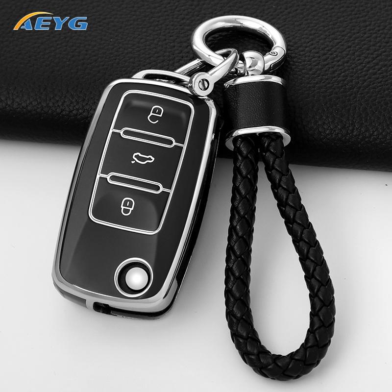 Tpu Car Flip Key Case Fob Keychain Suit For Volkswagen Vw Polo Golf Passat Tiguan Beetle Caddy Eos Skoda Octavia Seat Leon Altea