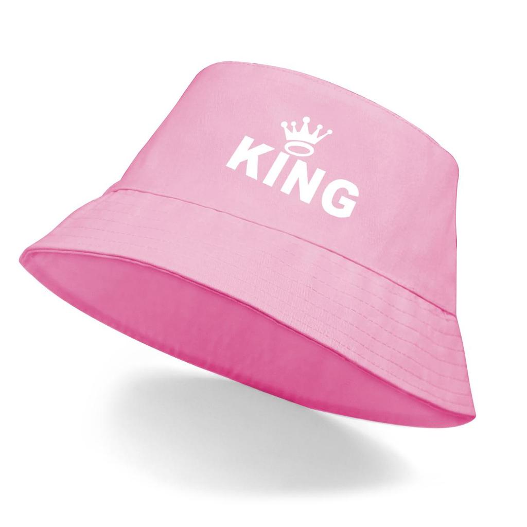 White "KING" Crown Print Bucket Hat , King Women's Hat Polyester Foldable Simple Beach Cap