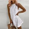 Women's Embroidered Casual Sleeveless Dresses Women's Tank Dress Sleeveless Round Neck  Dress Solid Color Summer Loose Casual Lace Dress