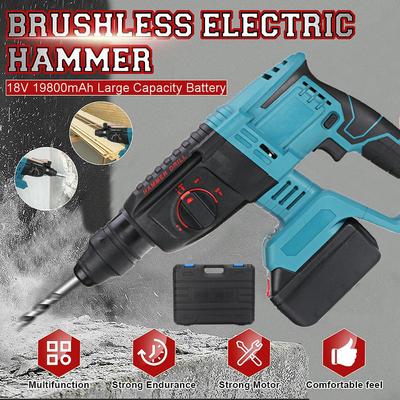 Martelo Rotativo Sem Escovas 4 Funções 18V Furadeira Elétrica Martelo Máquina de Martelar Ferramenta para Furar Concreto com Bateria