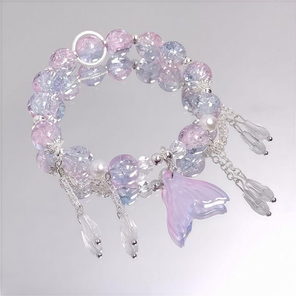 Exquisite Pendant Lucky Bracelet Sweet Bead Chain Fishtail Crystal Bracelet  For Women Girls