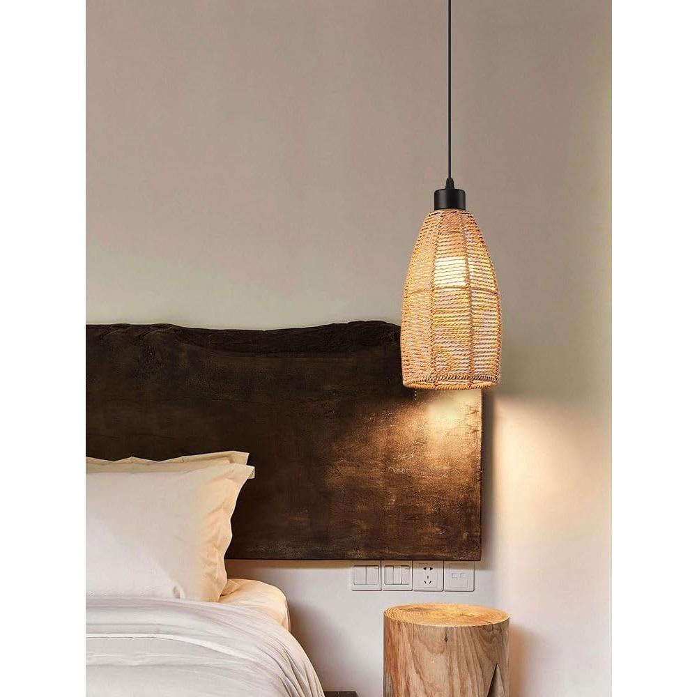 Rattan Chandelier Light Led Light Vintage Zen Style Hanging Light Pendant Lamp for Home Room Decoration Lighting Fixture E27