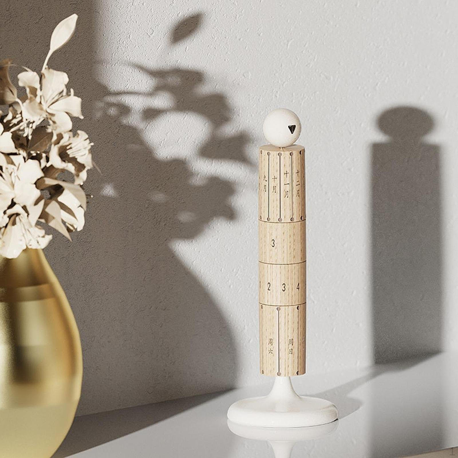 

Manual Rotating Calendar Ornament Wooden Perpetual Decoration for Living Room белый