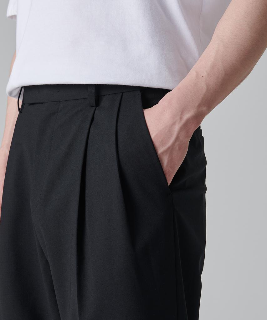 MUSINSA STANDARD Summer Wool Two-Tuck Wide Hidden Elastic Waist Slacks [Black]