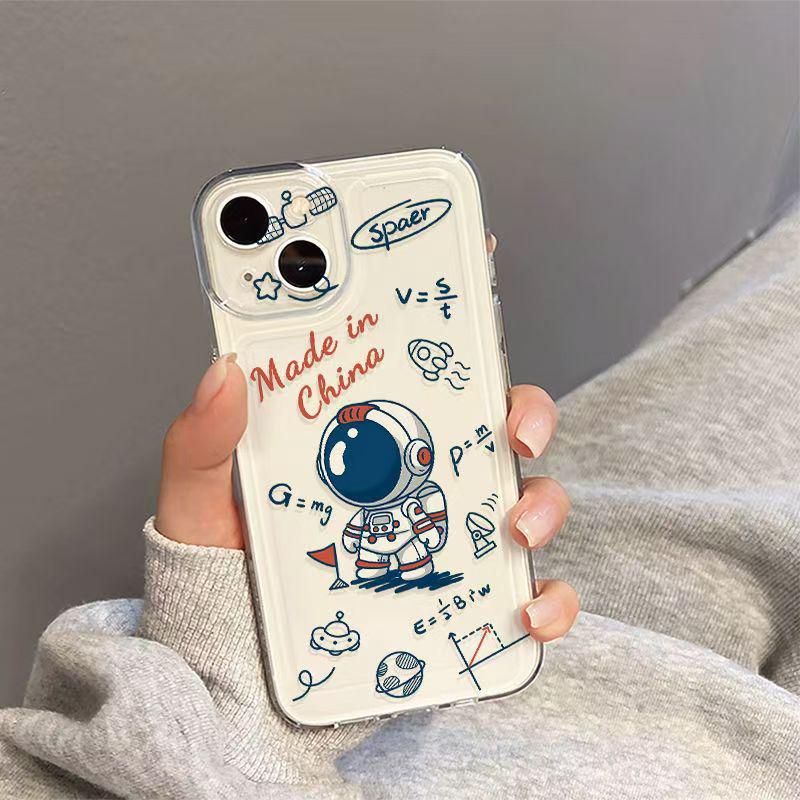 Simple Transparent Cartoon Astronaut Case for iPhone 17 Pro Max iPhone 14 Pro