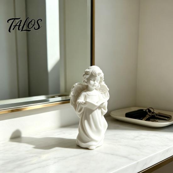 Desktop Ornament, Angel Design Sculpture with Curly Hair Texture And Layered Wings, 3D Printed Decorative Figurine for Study Room Bedroom Decor