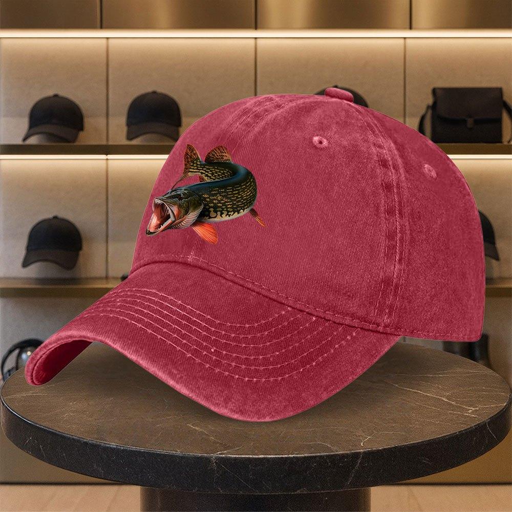 Tiger  Giant Fish Print Washed Baseball Cap Unisex Casual Hat