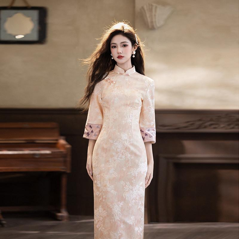 Pink national style new Chinese Suzhou long-sleeved autumn cheongsam improved young 1011 new women's high-end feeling spring and autumn
