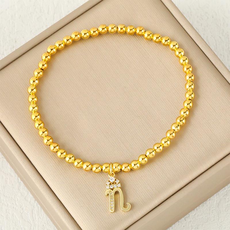 Fashion Round Bead 26 Crown Small Letter Bracelet Copper Plated Micro Inlaid Zircon High-end Jewelry