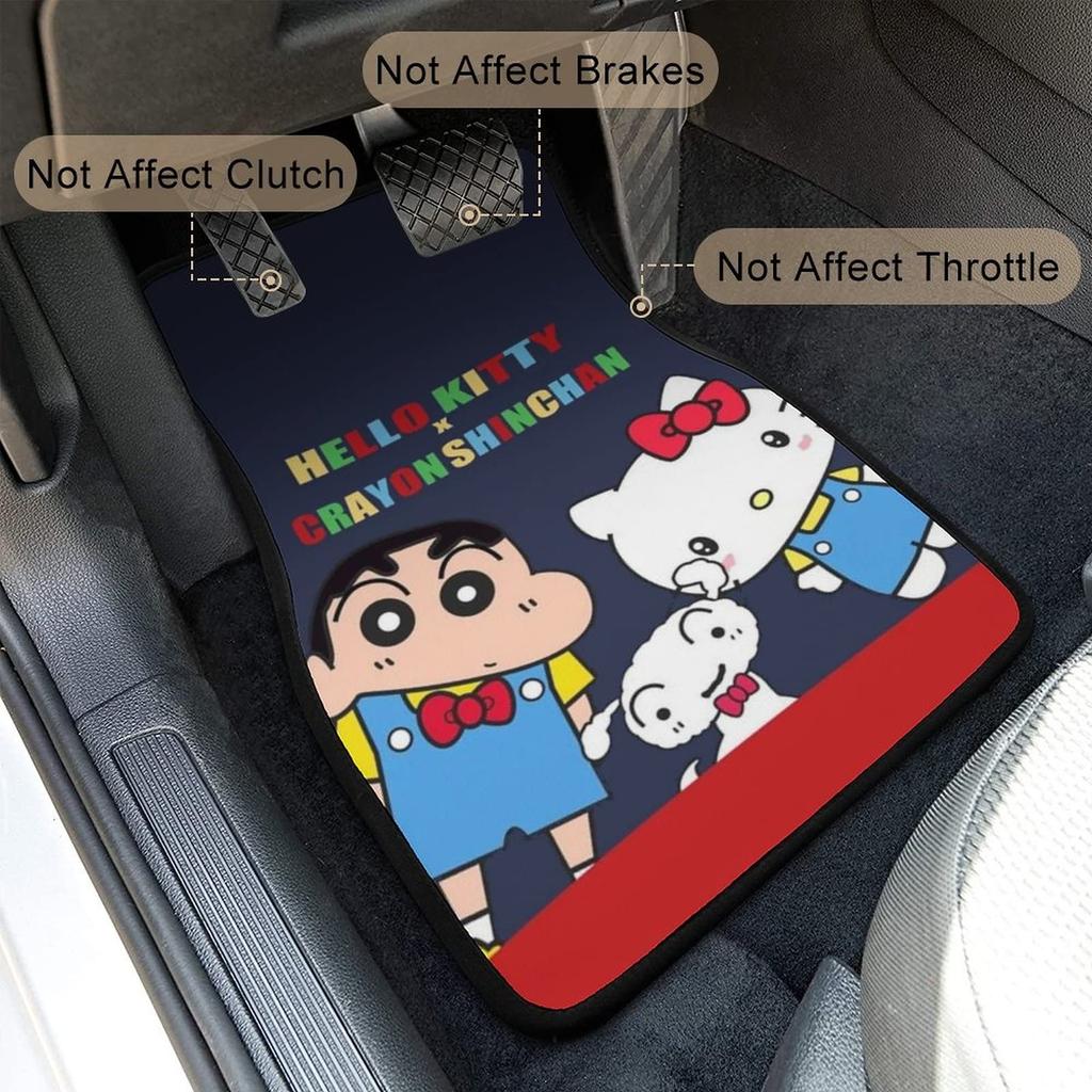 Crayon and Hello Kitty Floor Easy Custom Protective Car for Light and Standard Set of 4 Shin-chan, Shiro, Mats, Waterproof, Washable, Anti-Slip,