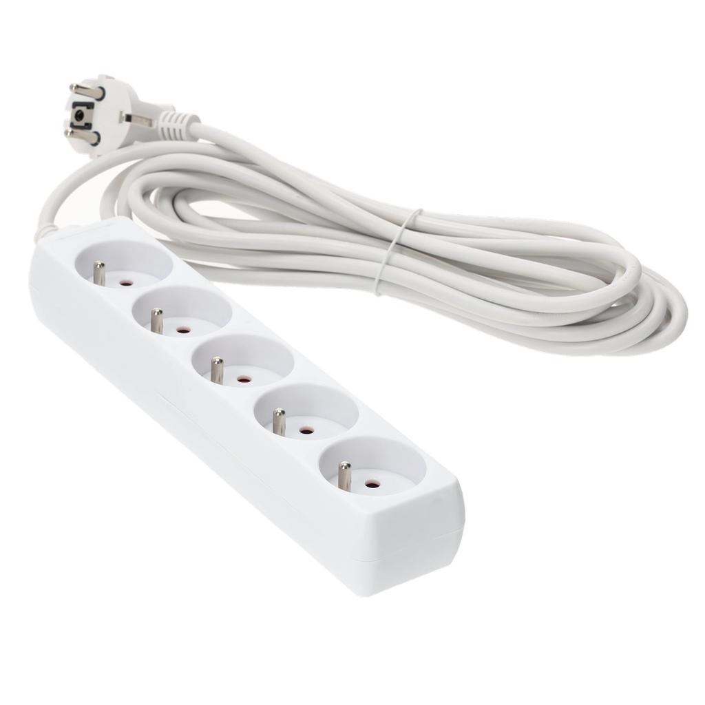 Home extension cord, 5 sockets, 5 , with grounding, white