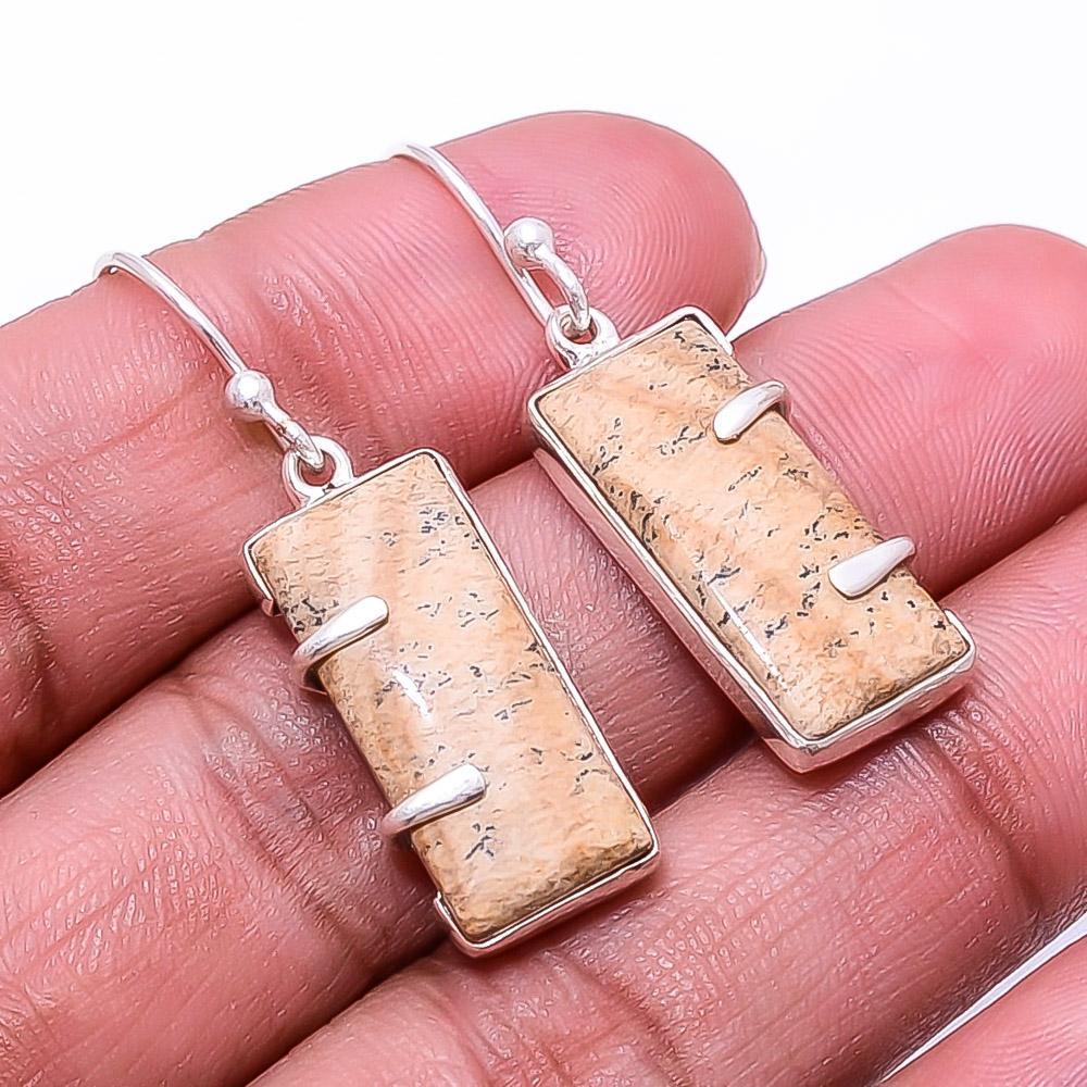 

Picture Jasper -Oregon Designer Handmade 925 Sterling Silver Earring 1.56 E43