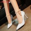 Fashion Aphixta Luxury Pearl Crystals Chain Pumps Women Shoes 10cm Super High Thin Heels Pointed Toe Patent Leather Office Stiletto Heel