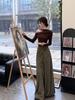 Korean Style Off-Shoulder Top and Wide-Leg Skirt Set with Flowy Ribbon for Women - Spring/Autumn 2026 Collection