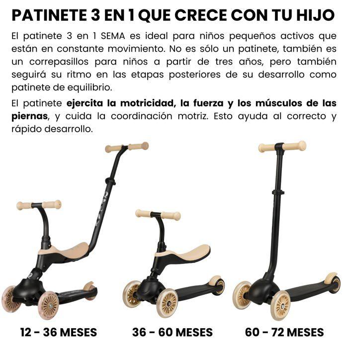 Trottinette évolutive 3 en 1 pour enfants - DE VES SPORT - Qplay Sema - Guidon réglable - Roues en caoutchouc