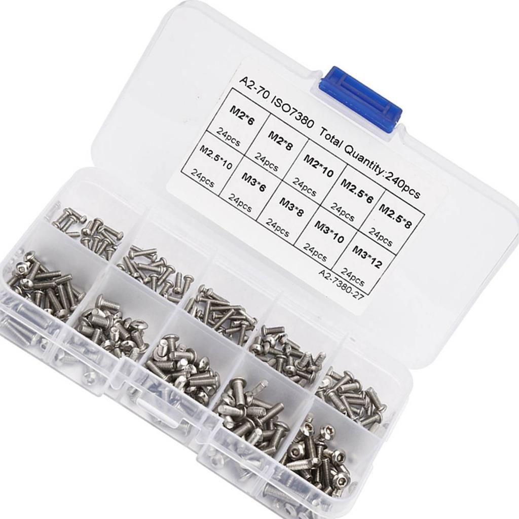 240pcs M2*6\M2*8\M2*10\M3*6\M3*8\M3*10\M3*12\M2.5*6\M2.5*8\M2.5*10 Hex Socket Screw Set