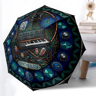 ElectroMechanical Harmony Pattern Umbrella, Portable and Foldable Design, 8 Ribs, a Casual Accessory for Halloween, Christmas, and Birthday Gifts.