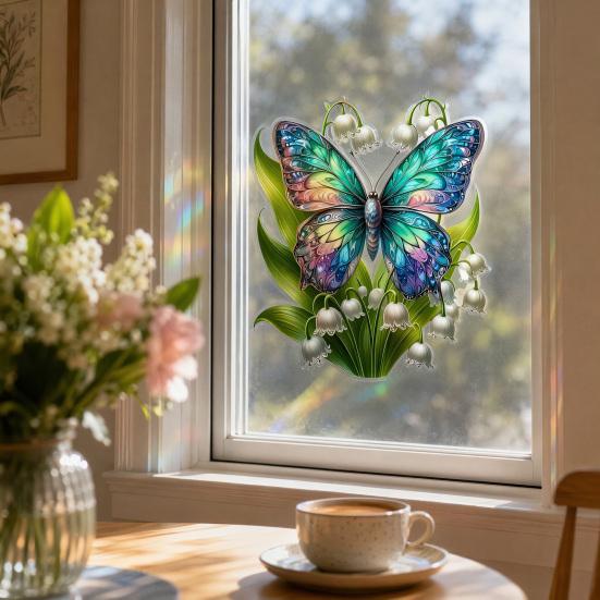 Flower Butterfly Design Window Sticker, Adhesion No Glue Waterproof Wall Decal for Living Room Bedroom Entrance Hall Home Decor