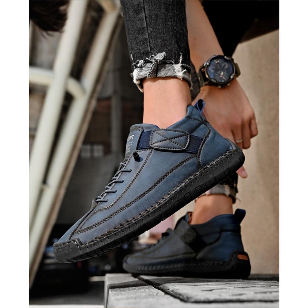Men's Trendy Leather Shoes, Outdoor Workwear, Retro Stitching, Mid To High Cut, Fashionable and Casual Men's Leather Shoes