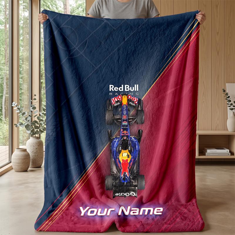 Red Bull Racing Custom Flannel Throw Blanket Print Your Name Text Soft Warm Blanket Holiday Present