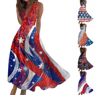 Women's Long Dress Maxi Dress Casual Dress Summer Casual Sleeveless V Neck Boho Waist Retraction Printed Dress
