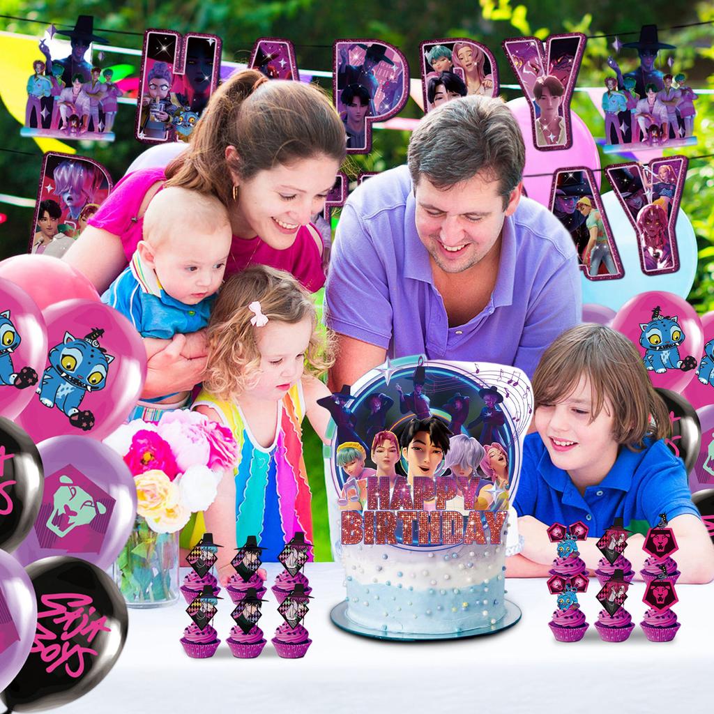 Birthday Theme Party Decoration Banner Pull Flag Cake Flag Balloon- Set