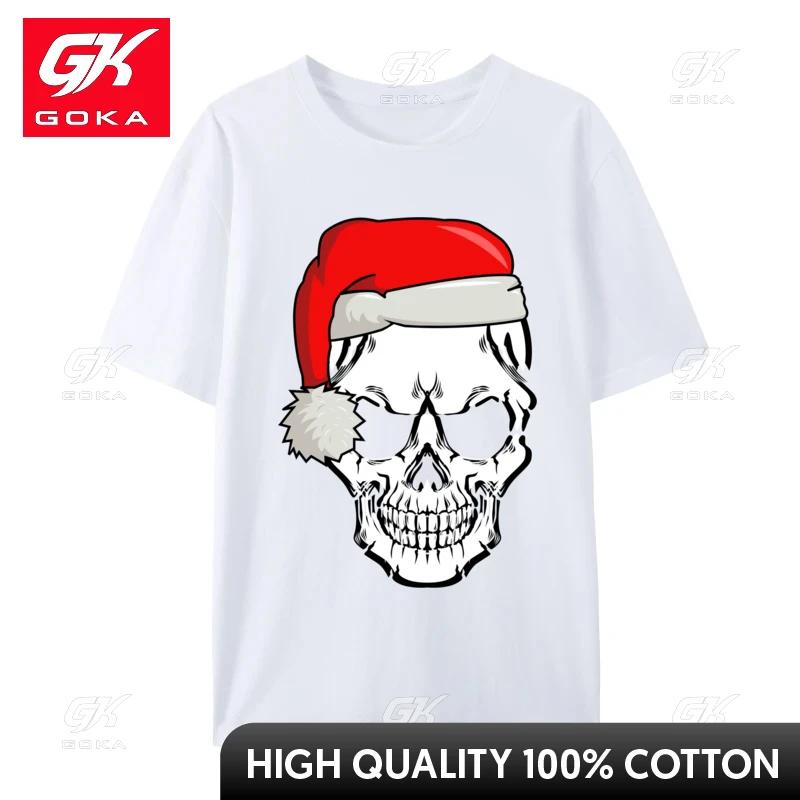 Christmas Skeleton Skull with Christmas Cap TShirts Cotton Oversized Tshirts Urban Tees Tops New Design Basic