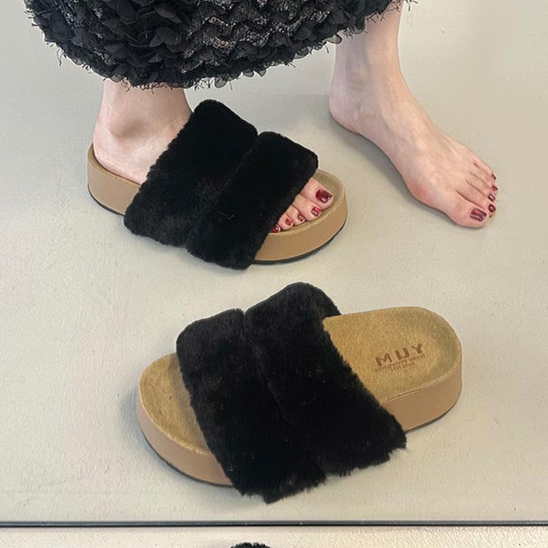 Fashion Flats Women Slippers Fur Fashion Cozy Shoes Autumn Dress Designer Woman Cotton Shoes 2025 New Dress Short Plush Zapatos Mujer