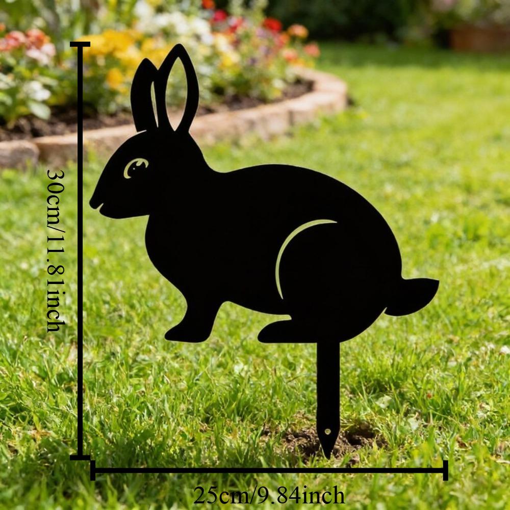 Metal Rabbit Garden Stake, Bunny Silhouette Yard Art Decor, Outdoor Metal Animal Sculpture