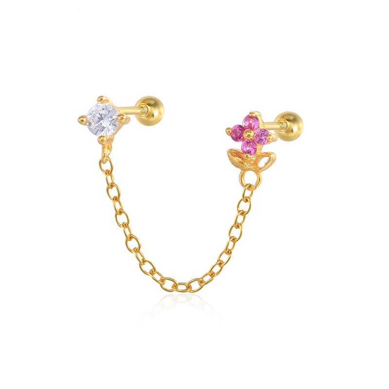 925 Silver Tassel Chain Flower Diamond Piercing Jewelry Light Luxury Thread Piercing Earbone Nail