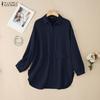 ZANZEA Women Turn Down Collar Solid Color Loose 3/4 Sleeve Blouse