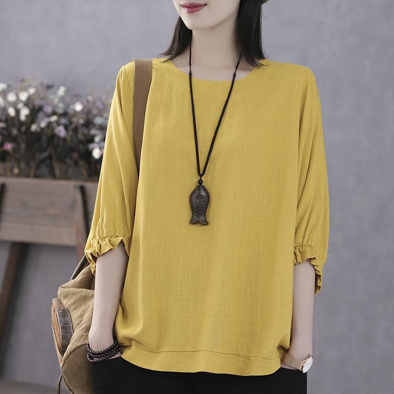Loose Round Ne Bat Sve Top Pure Color Women's T-irt Polyester Fabric Batwing Sve Casual Comfortable Summer Top