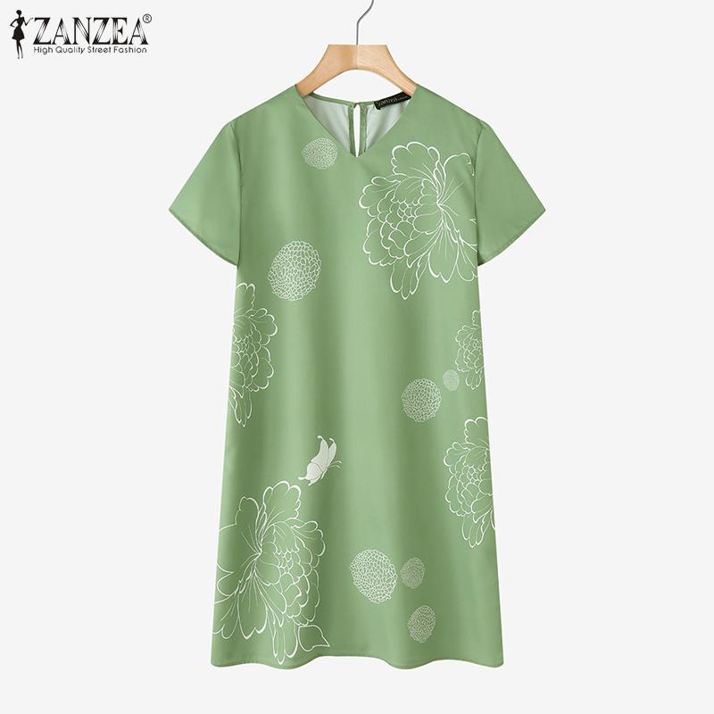ZANZEA Women Summer Round Neck Casual Short Sleeve Print Blouse