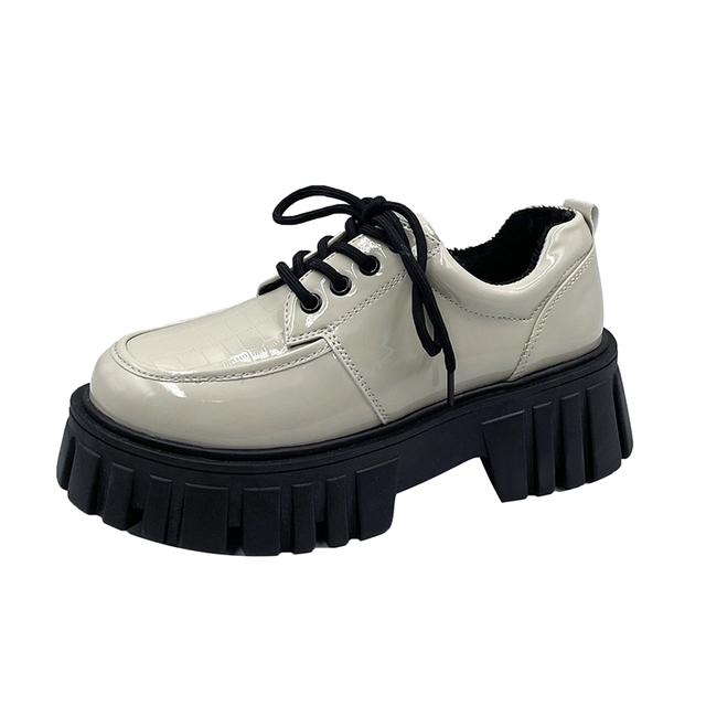 

Rimocy Классические черные туфли на платформе из лакированной кожи для женщин Осень-зима Повседневная обувь на шнуровке Женские оксфорды с толстой подошвой De Mujer 37 бежевый